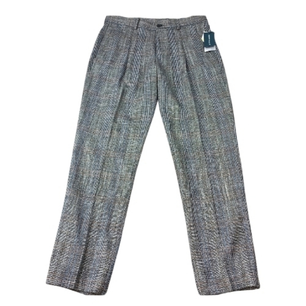 Perry Ellis Portfolio Charcoal Gray Pleated Plaid Dress Pants | Size 38 X 32